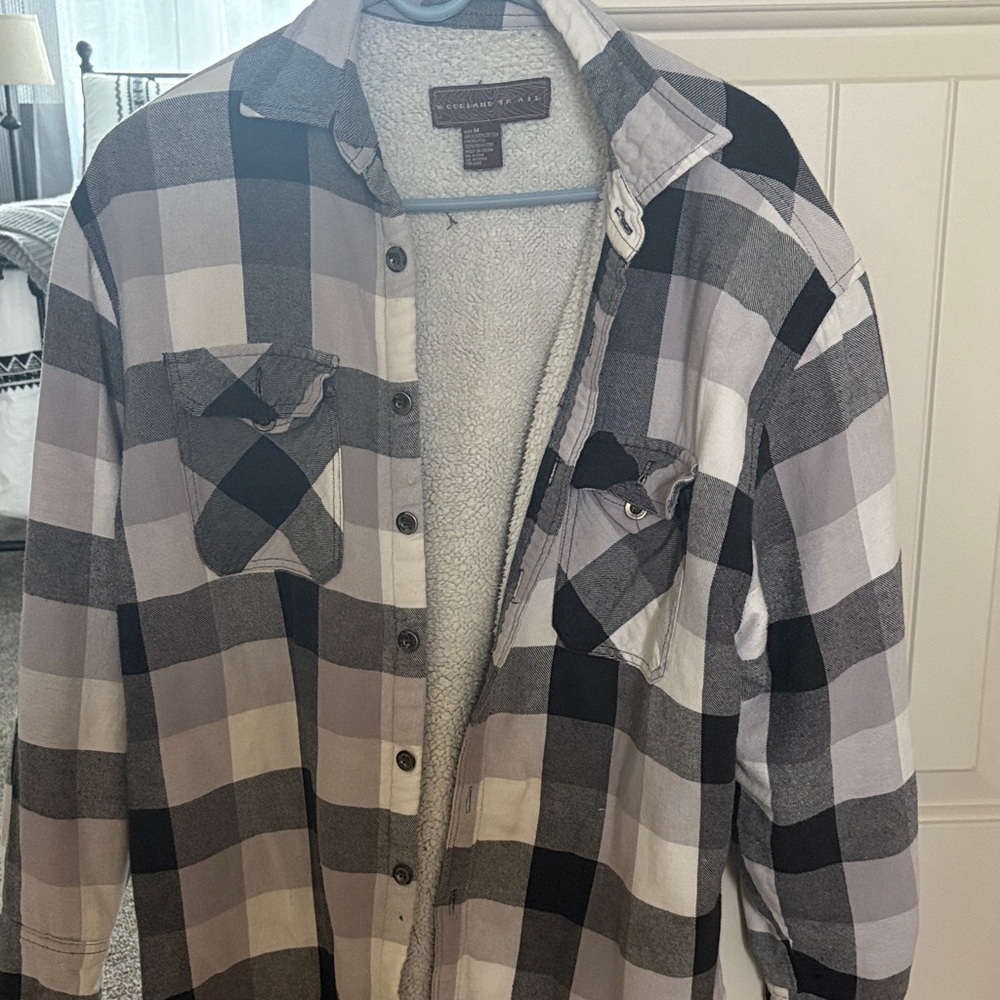 Black and Gray Plaid Sherpa-Lined Shirt